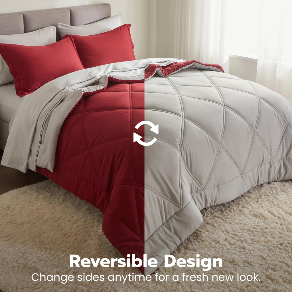 King Size 7 Pieces Red Bedding Set with Sheets W8625