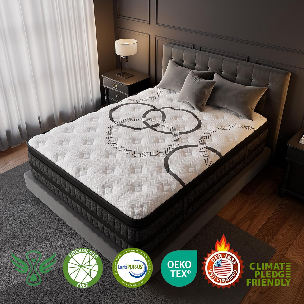 Queen 12 Inch Hybrid Euro Top Medium Firm Mattress Z542
