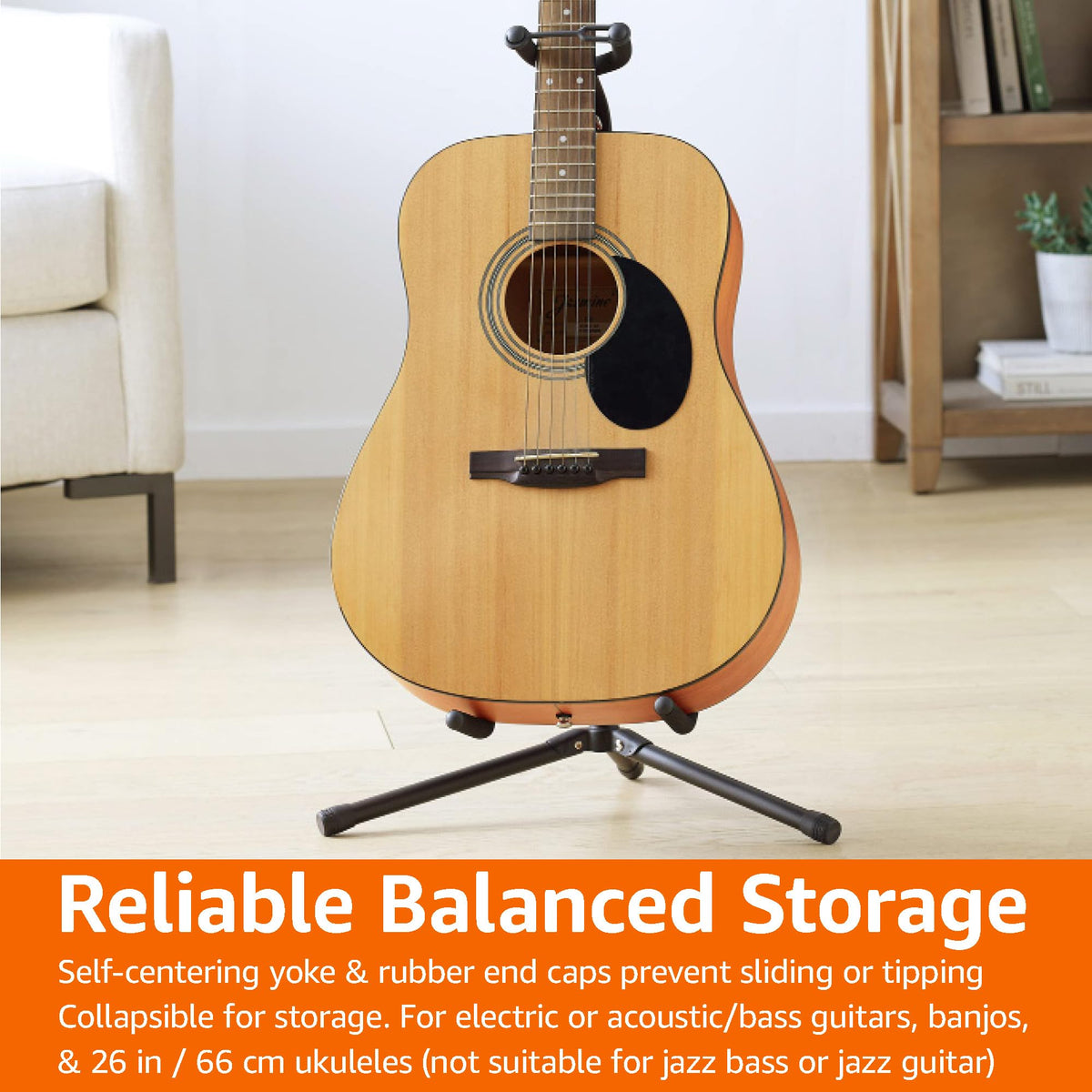 Black Height Adjustable Foldable Guitar Stand A3896