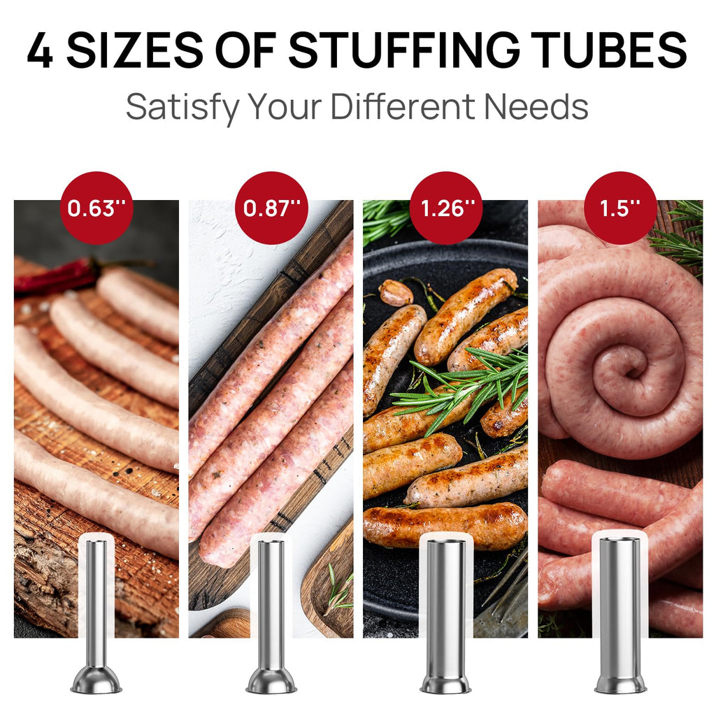 Manual Stainless Steel Sausage Stuffer with 4 Stuffing Tubes I22019