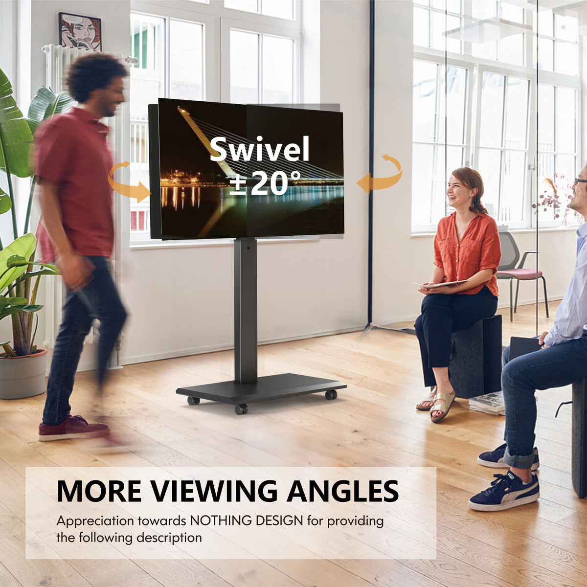 Rolling TV Stand with Rotation Function for 32-75 Inch TVs, Black N14783