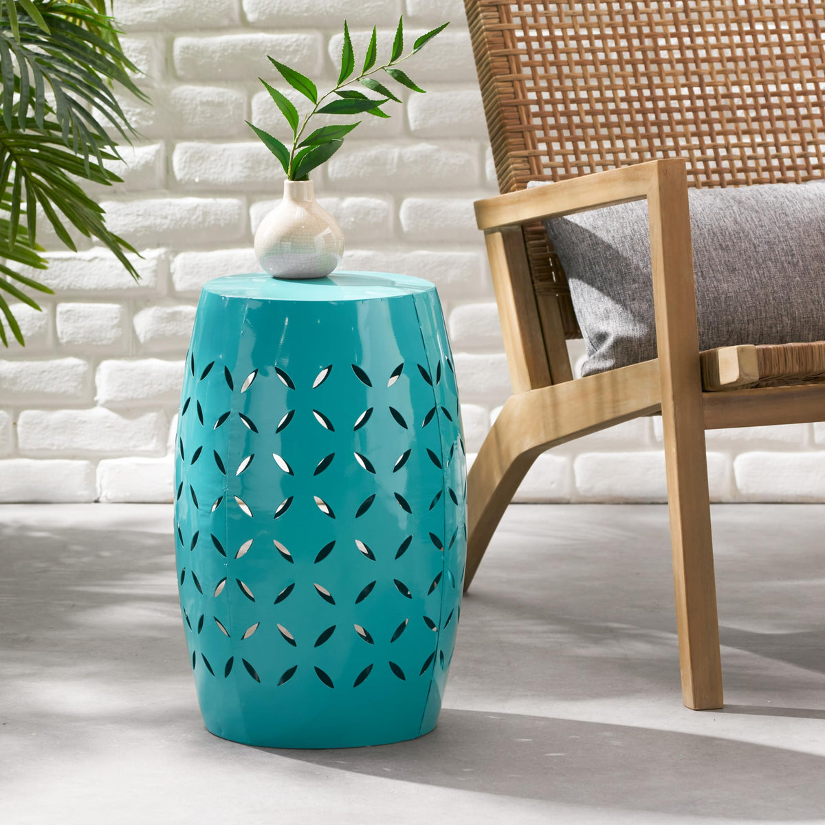 Teal Metal Garden Stool U3897