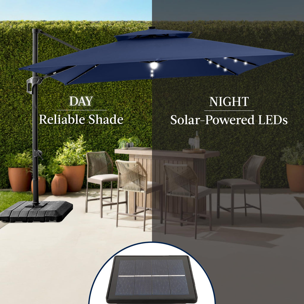 12x12ft LED Cantilever Patio Umbrella with Base and 360° Rotation Z47210
