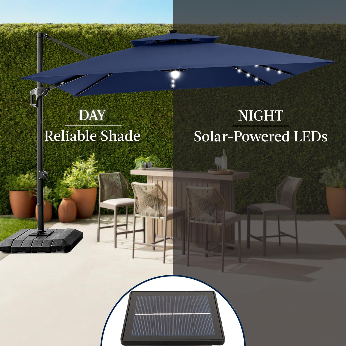 12x12ft LED Cantilever Patio Umbrella with Base and 360° Rotation Z47210