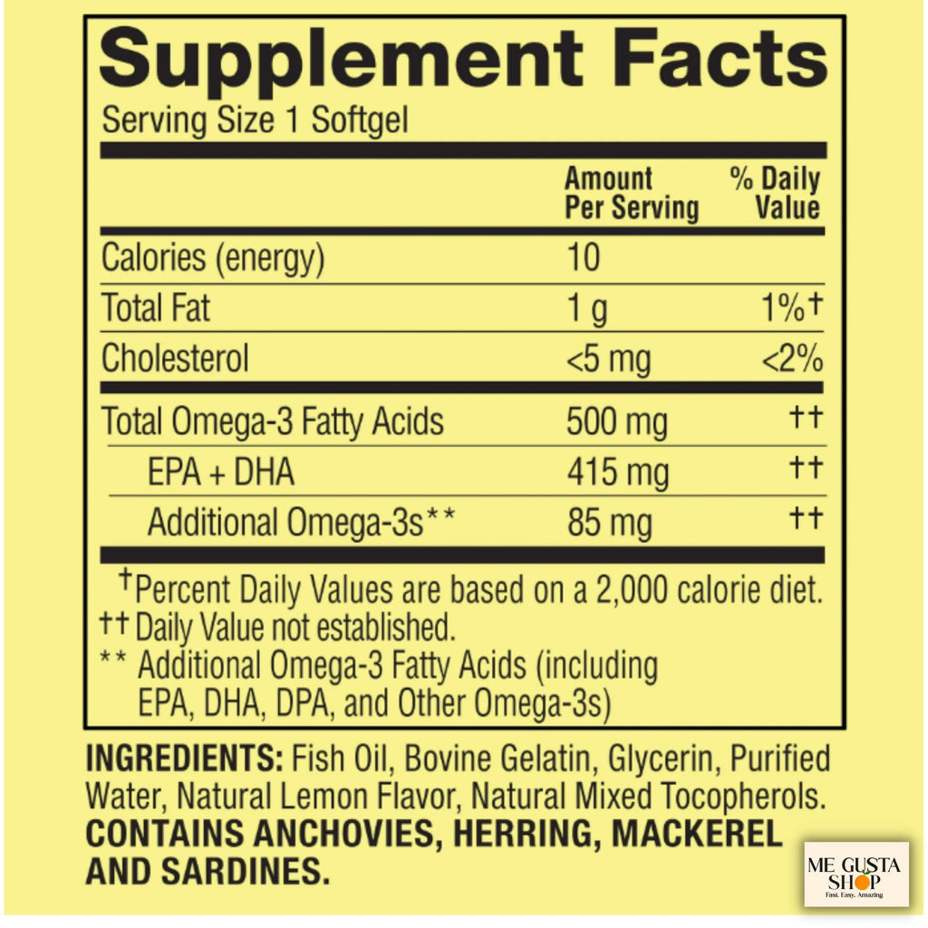Omega 3 500mg 180 Softgels Fish Oil Dietary Supplements W1280