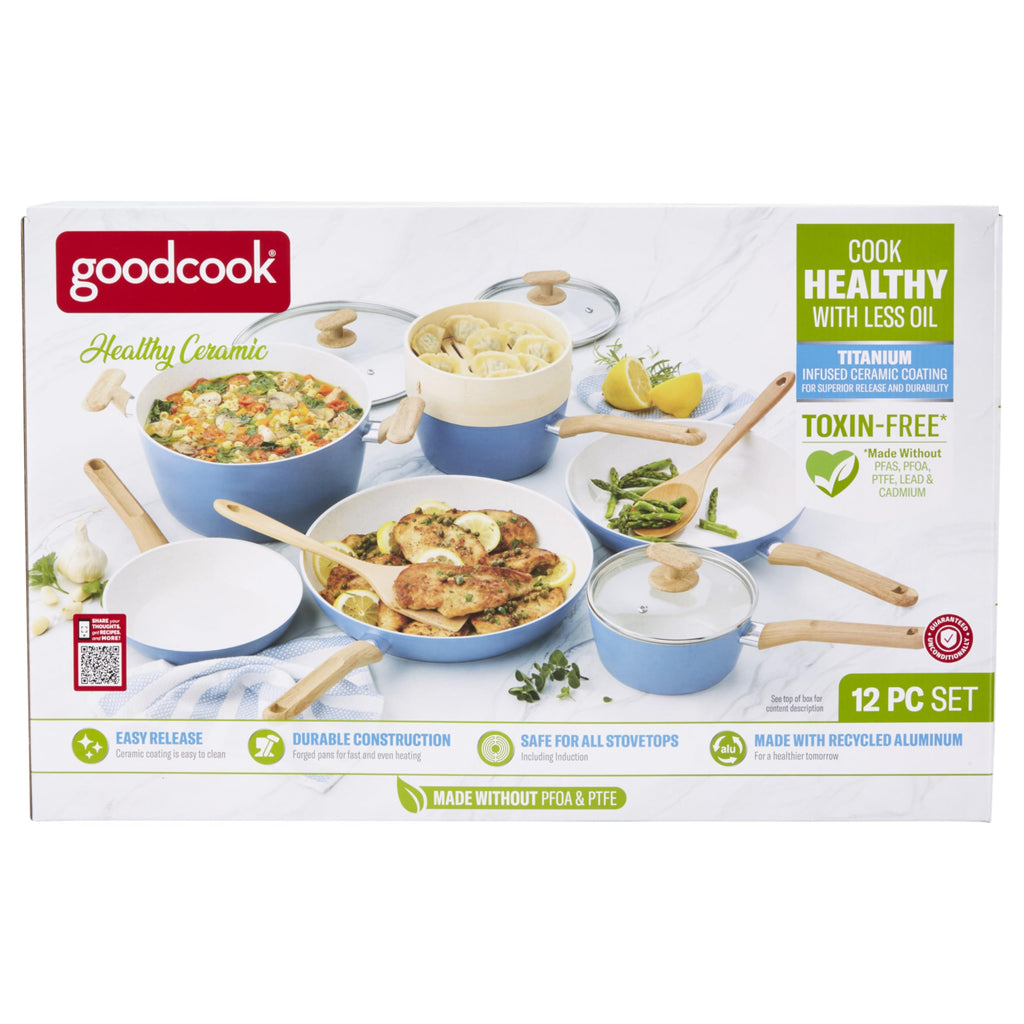12-Piece Light Blue Ceramic Titanium-Infused Nonstick Cookware Set U118222