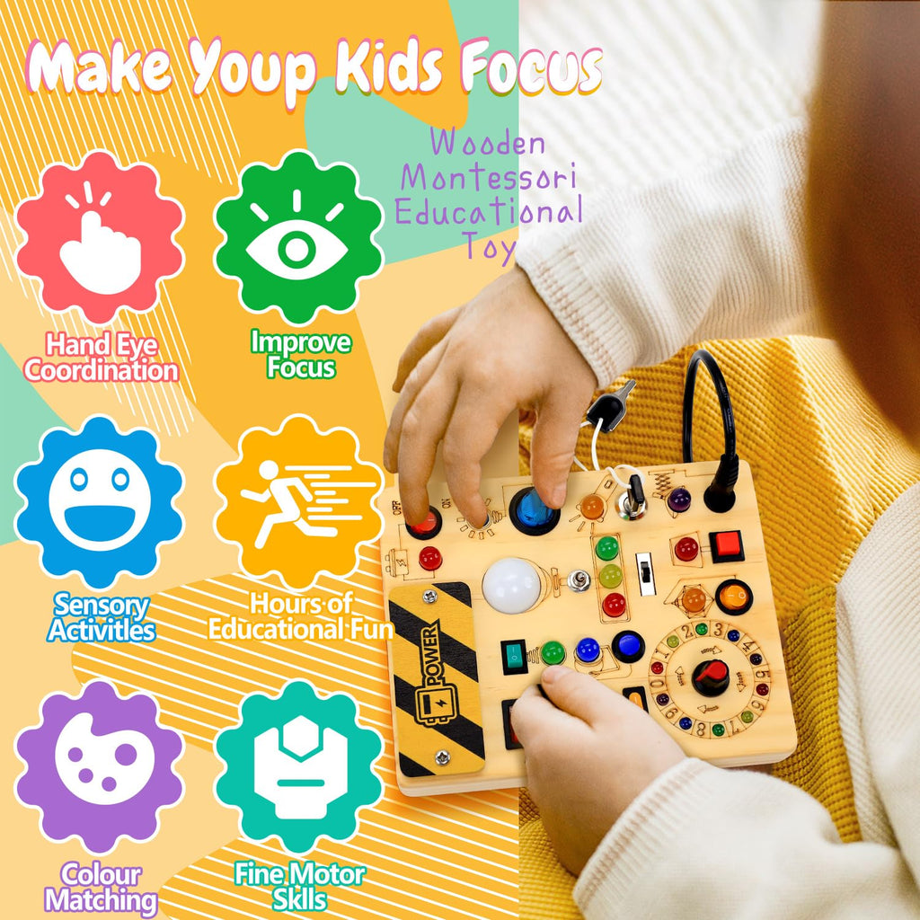 Wooden Sensory Activity Board with LED Light Switches M383