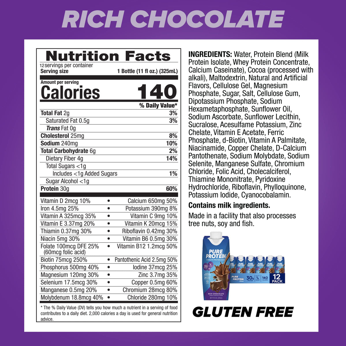 Chocolate Protein Shake 30g Protein 12 Pack Q586