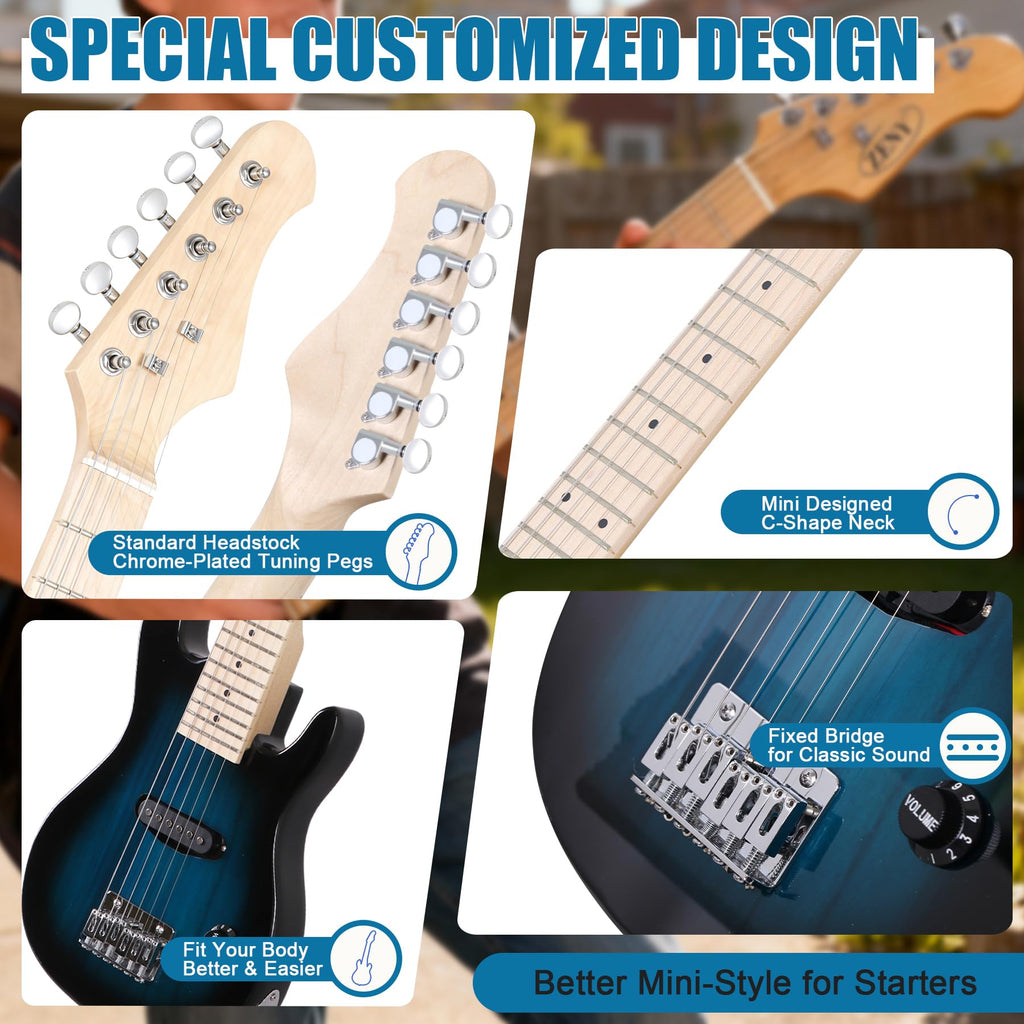 30" Blue Electric Guitar Beginner Kit with Amp and Bag A8365