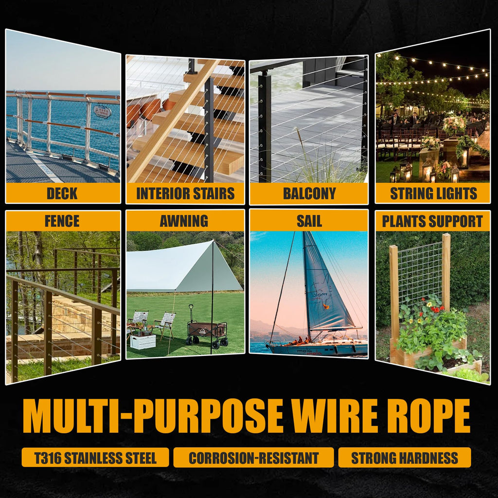 1/8" Black T316 Stainless Steel Cable Railing 600 FT 7x7 Wire Rope J5135