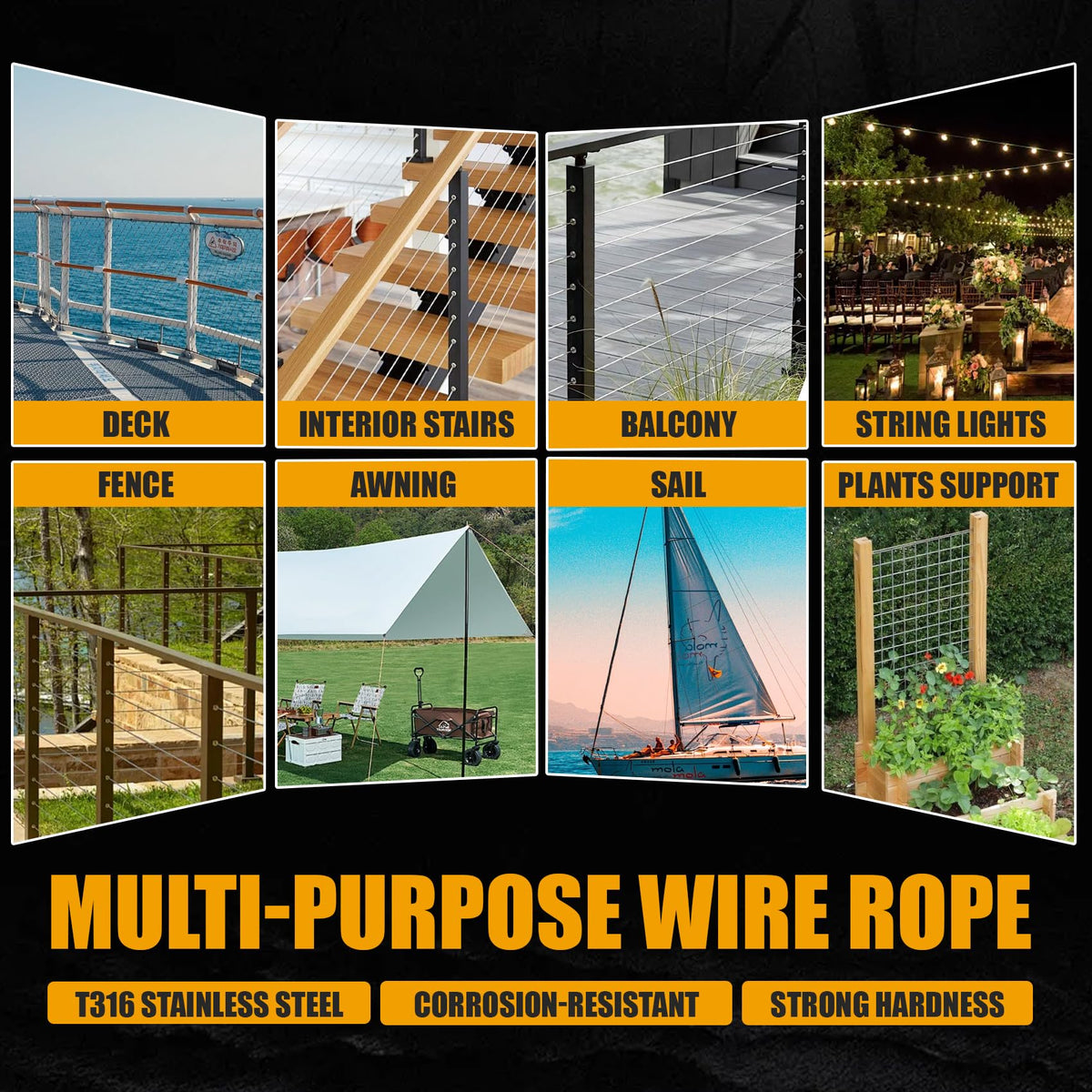 1/8" Black T316 Stainless Steel Cable Railing 600 FT 7x7 Wire Rope J5135