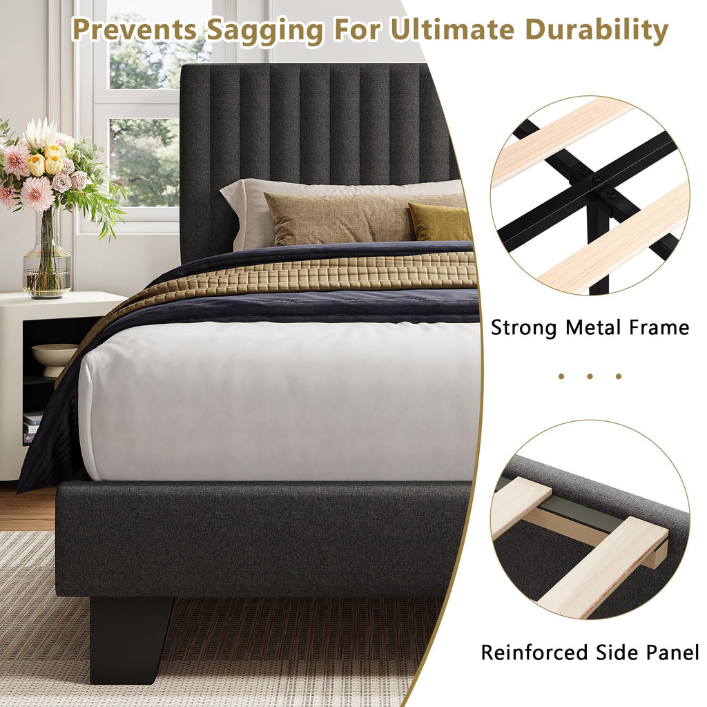 Queen Size Upholstered Platform Bed with Linen Headboard K95062