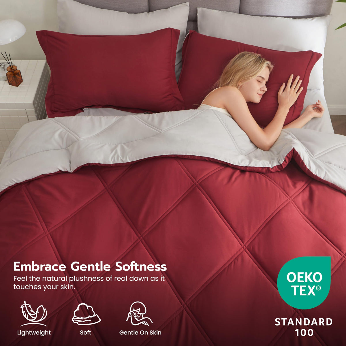 King Size 7 Pieces Red Bedding Set with Sheets W8625