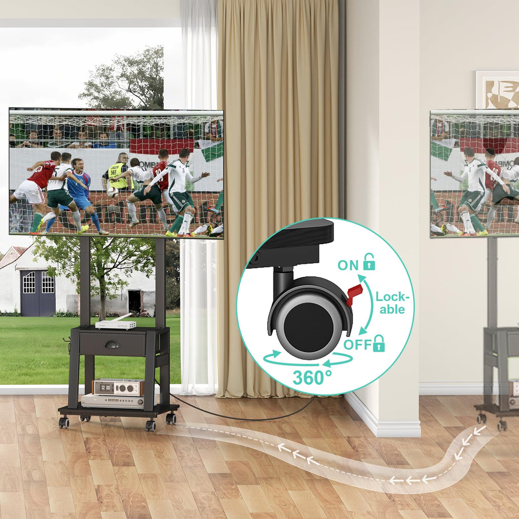 Rolling TV Stand with Power Outlet, Adjustable Height, for 23-60 inch Screens I703223