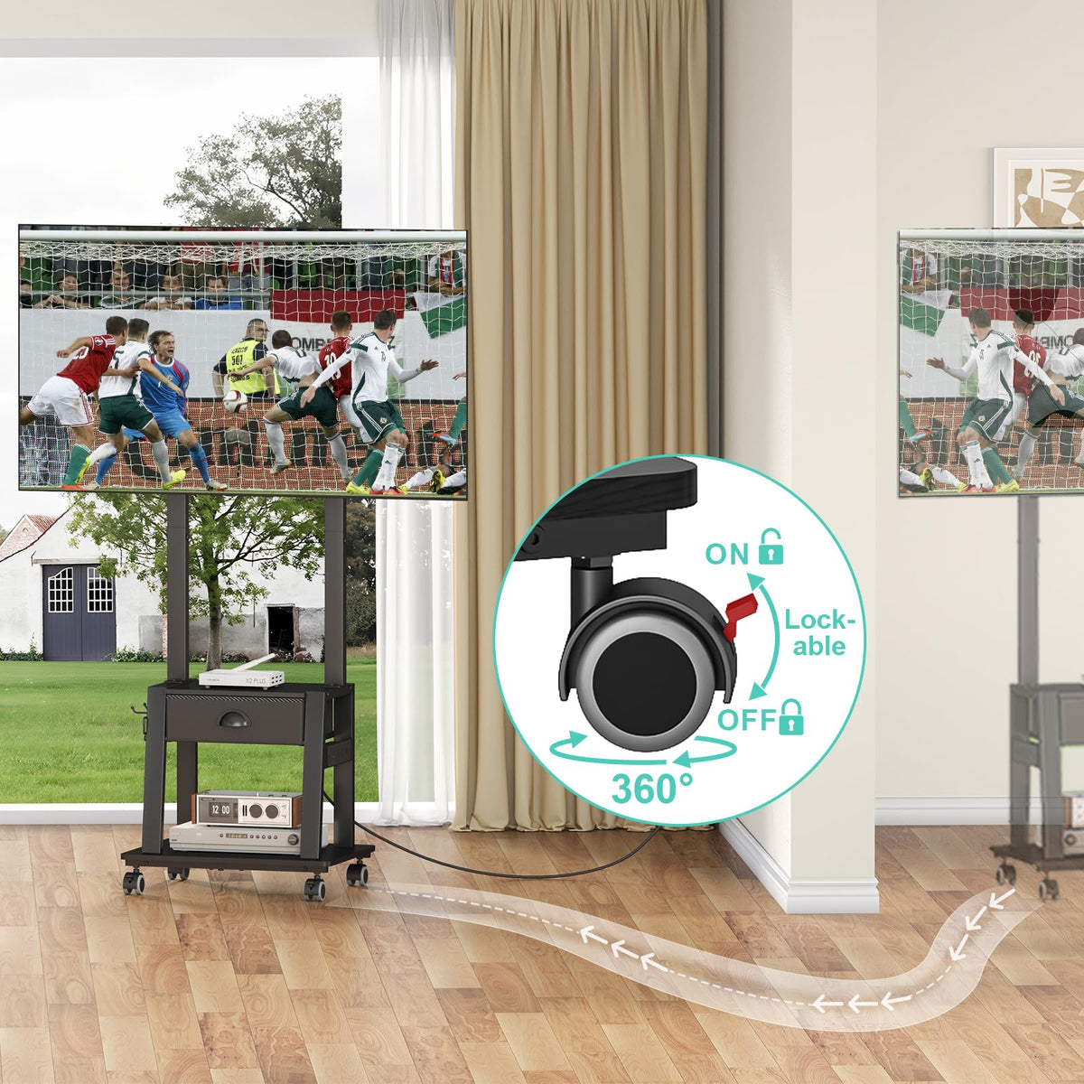Rolling TV Stand with Power Outlet, Adjustable Height, for 23-60 inch Screens I703223