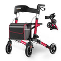 Red Foldable Lightweight Aluminum Rollator Walker with Seat and Brakes W20602