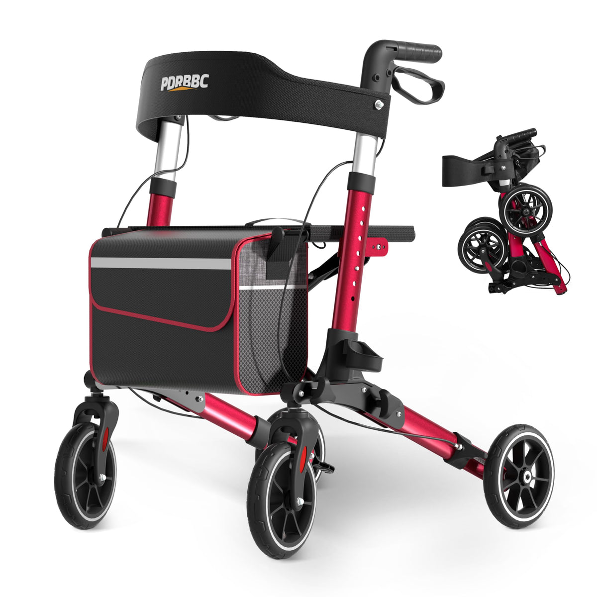 Red Foldable Lightweight Aluminum Rollator Walker with Seat and Brakes W20602