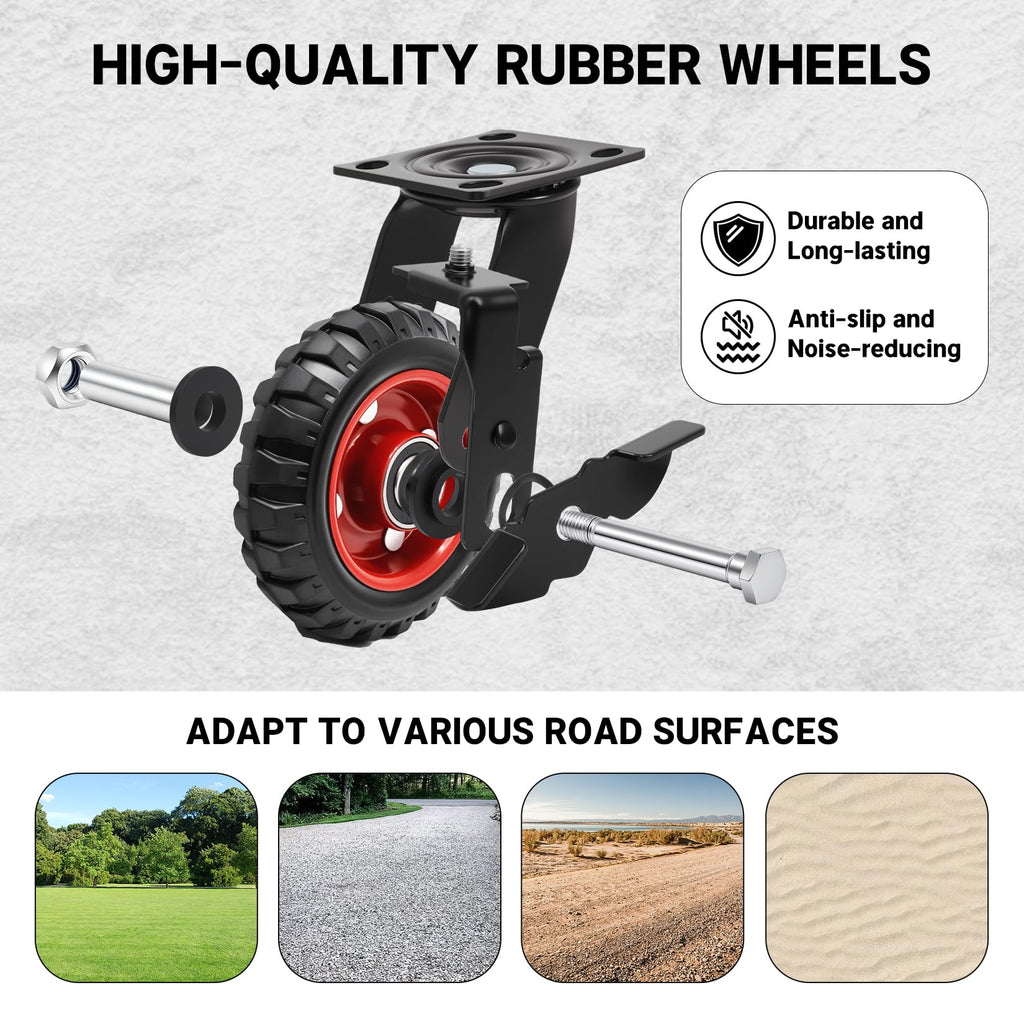 5 Inch Heavy Duty Rubber Casters Set of 4 with Brake G428860