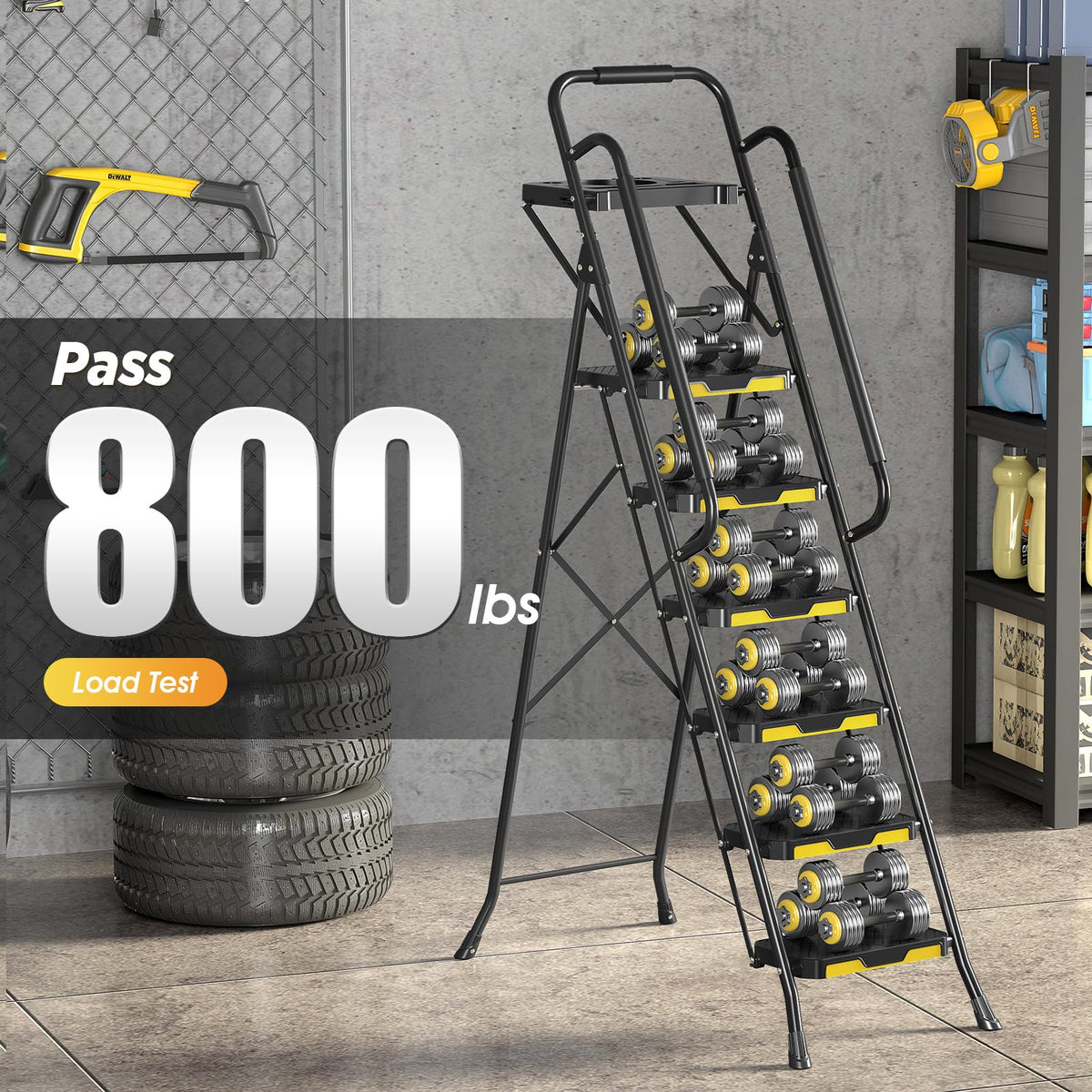 Steel Step Ladder with Handrail E5934