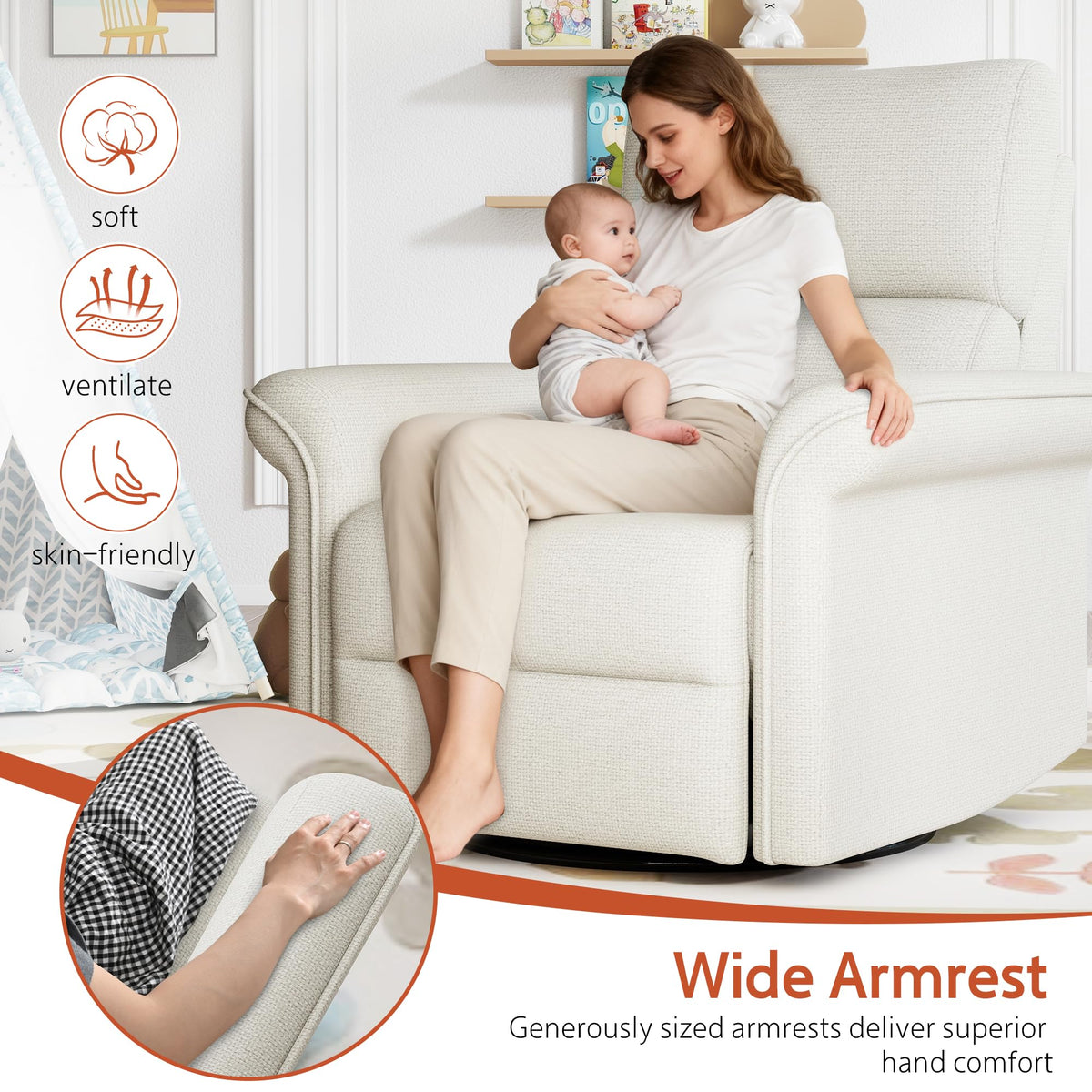 Fabric Light Gray Swivel Rocker Recliner Chair K93687