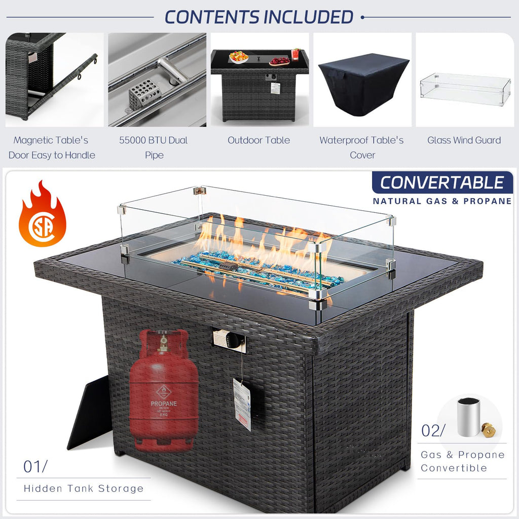 9 Piece Light Grey Patio Furniture Set with Fire Pit B17748