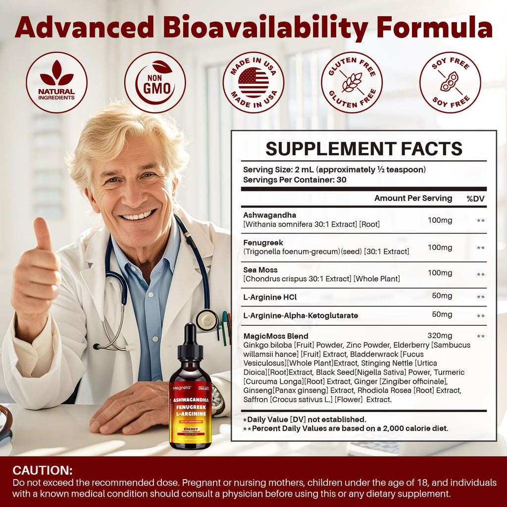 Ashwagandha Fenugreek L-Arginine Liquid Drops 2 fl oz F627672