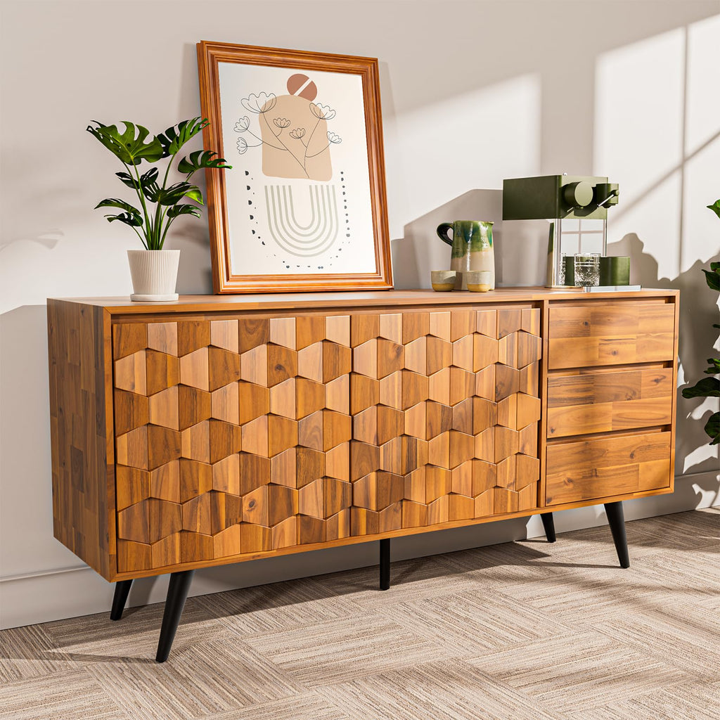 Teak Brown 2 Doors 3 Drawers Sideboard I28638