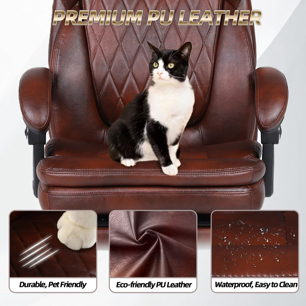 Big and Tall Brown PU Leather Reclining Office Chair with Foot Rest B770296