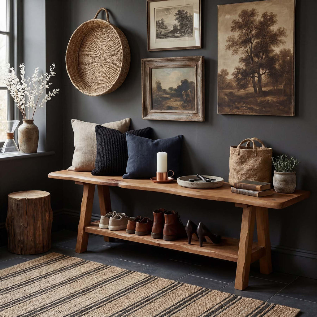 Brown Solid Wood Entryway Bench I4200