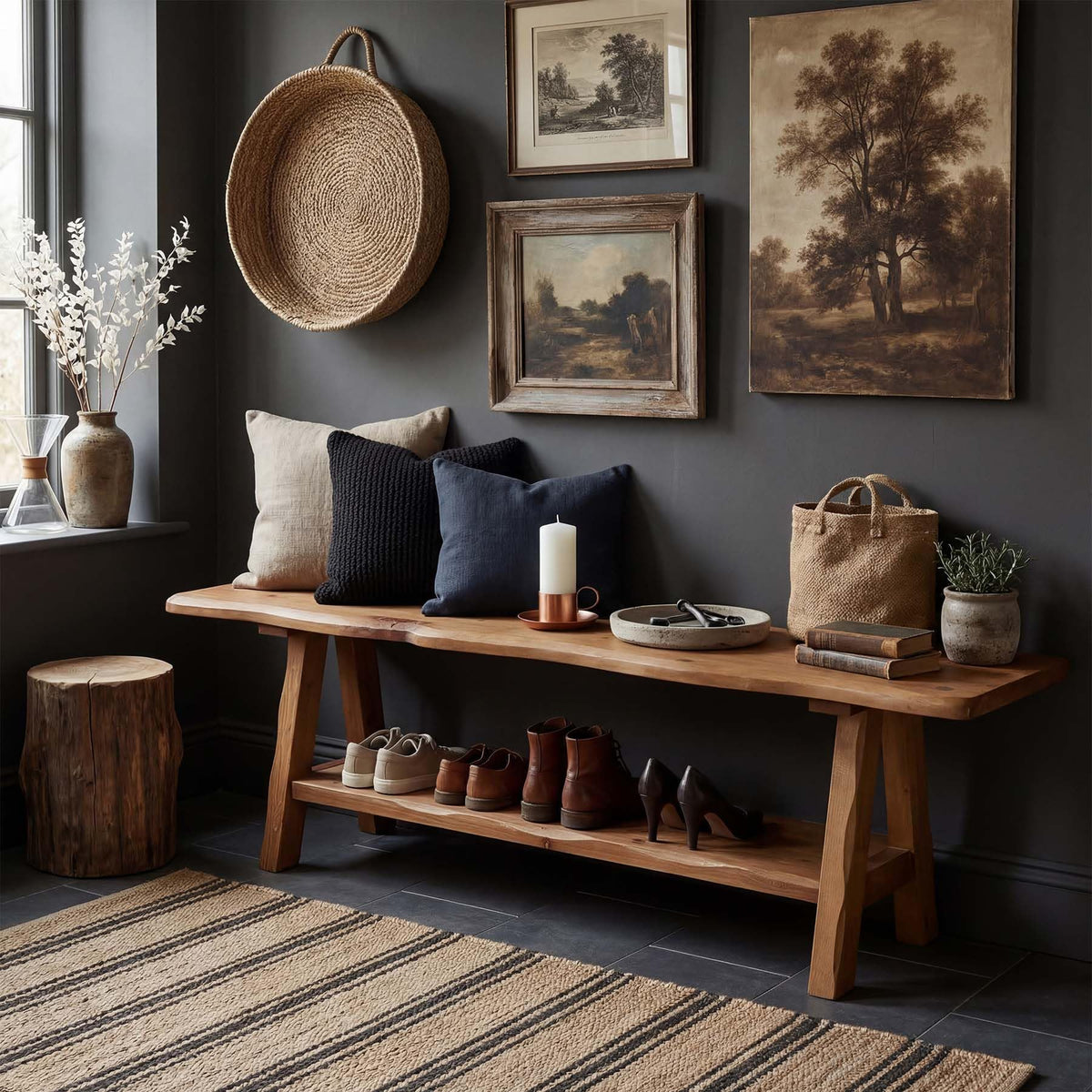 Brown Solid Wood Entryway Bench I4200