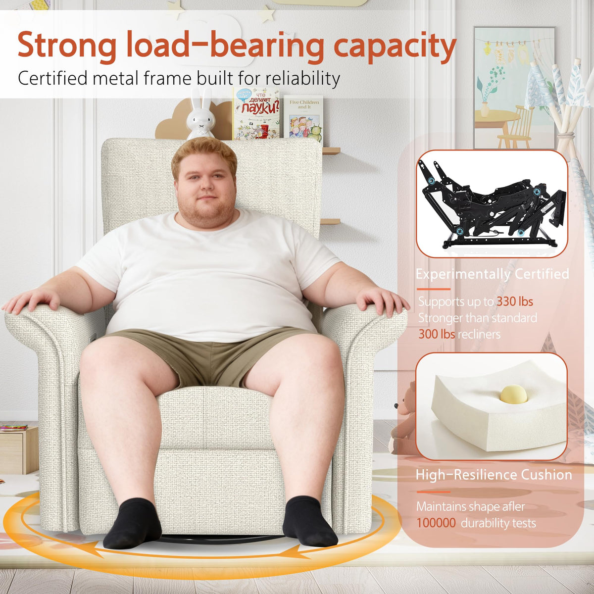 Fabric Light Gray Swivel Rocker Recliner Chair K93687