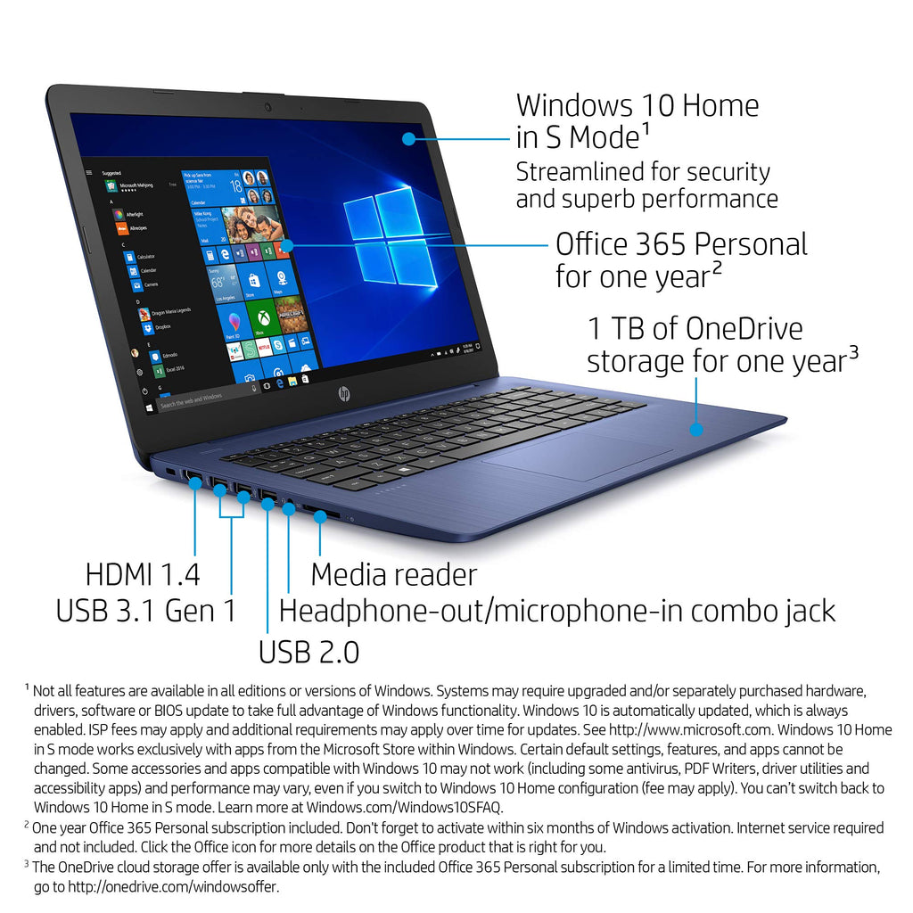 14-inch Laptop, Intel Celeron N4000, 4 GB RAM, 32 GB eMMC, Royal Blue S605
