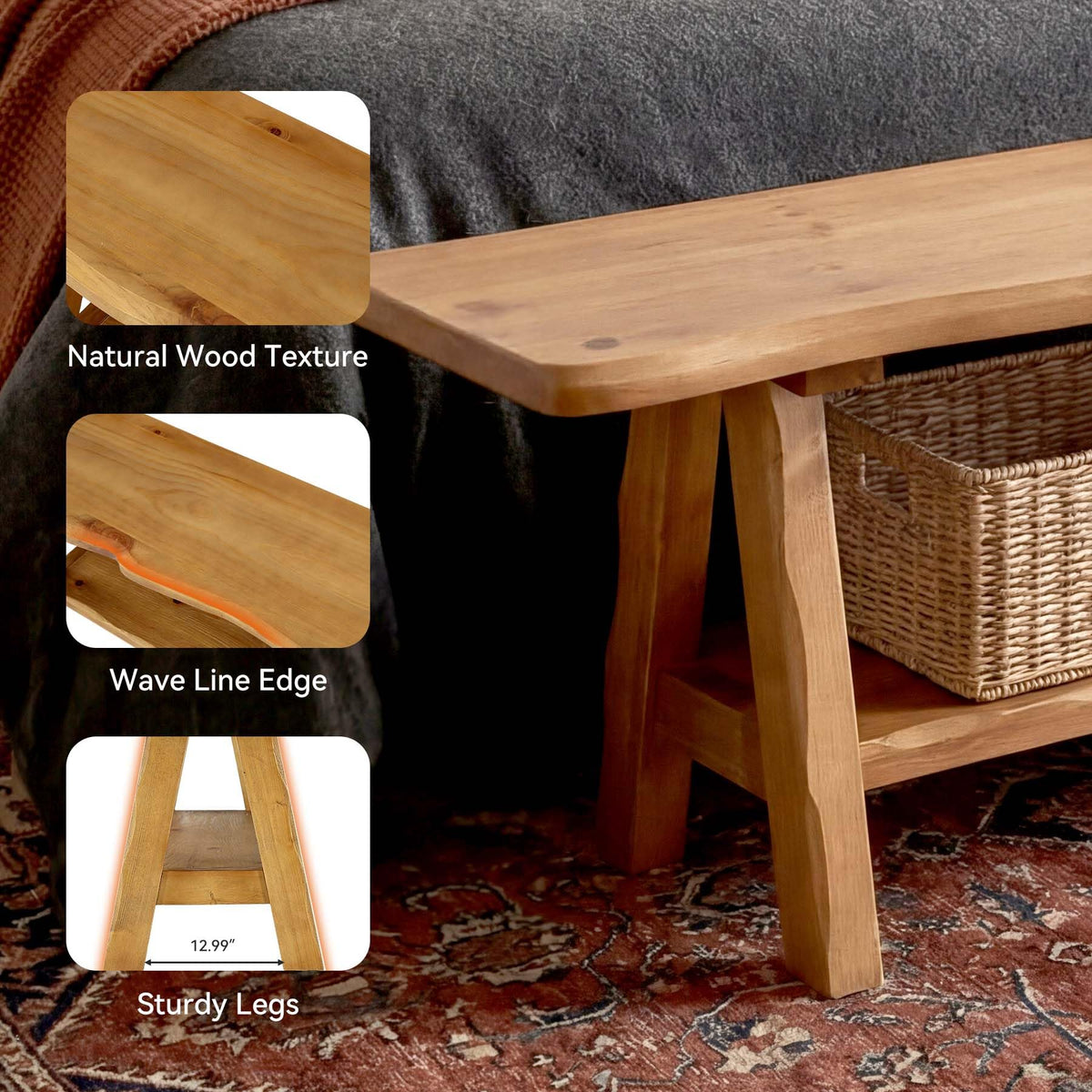 Brown Solid Wood Entryway Bench I4200