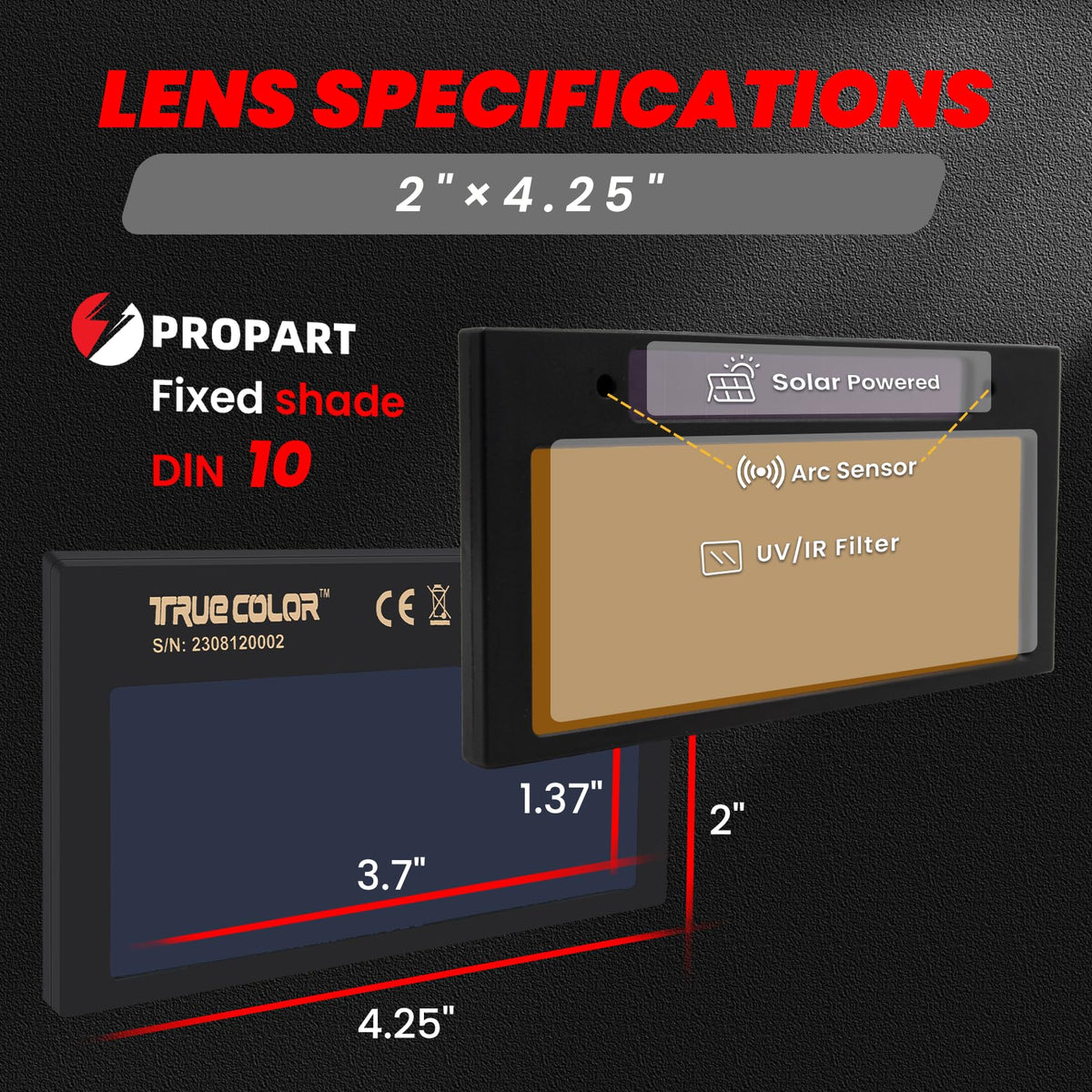 2×4 1/4 Auto Darkening Welding Lens O30570