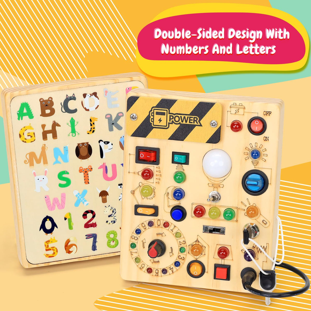 Wooden Sensory Activity Board with LED Light Switches M383