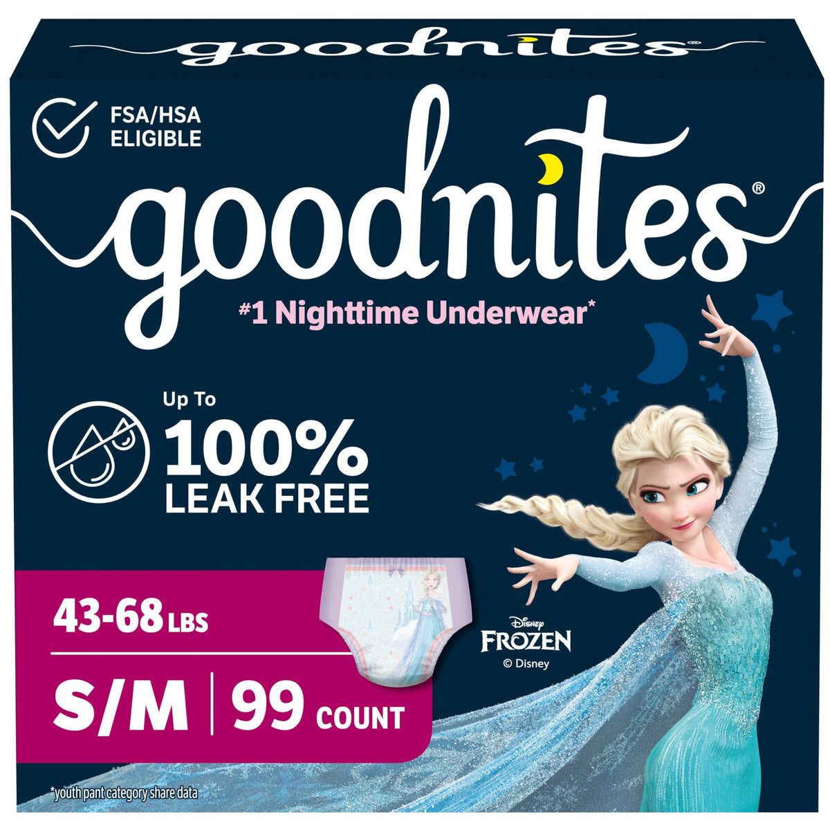 Girls Nighttime Underwear Size S/M 99 Ct J962828