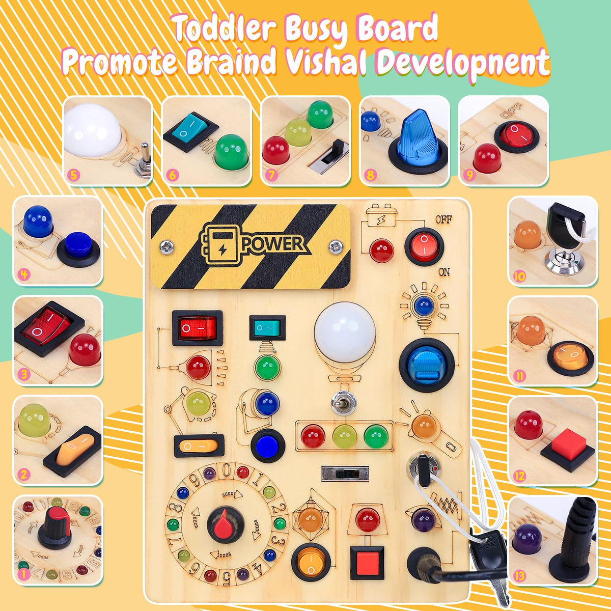 Wooden Sensory Activity Board with LED Light Switches M383