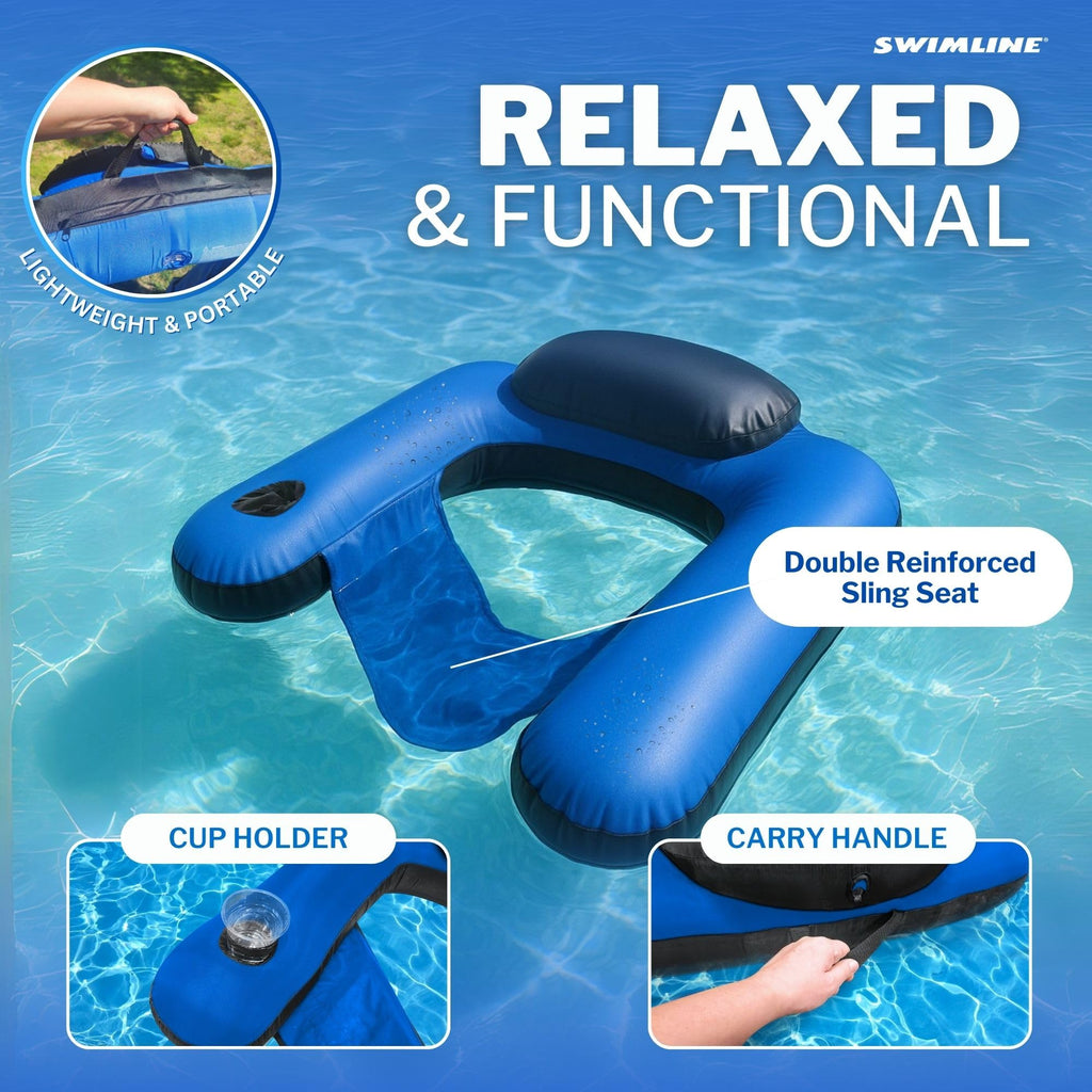 Fabric Covered Inflatable Pool Lounger with Cup Holder R950289
