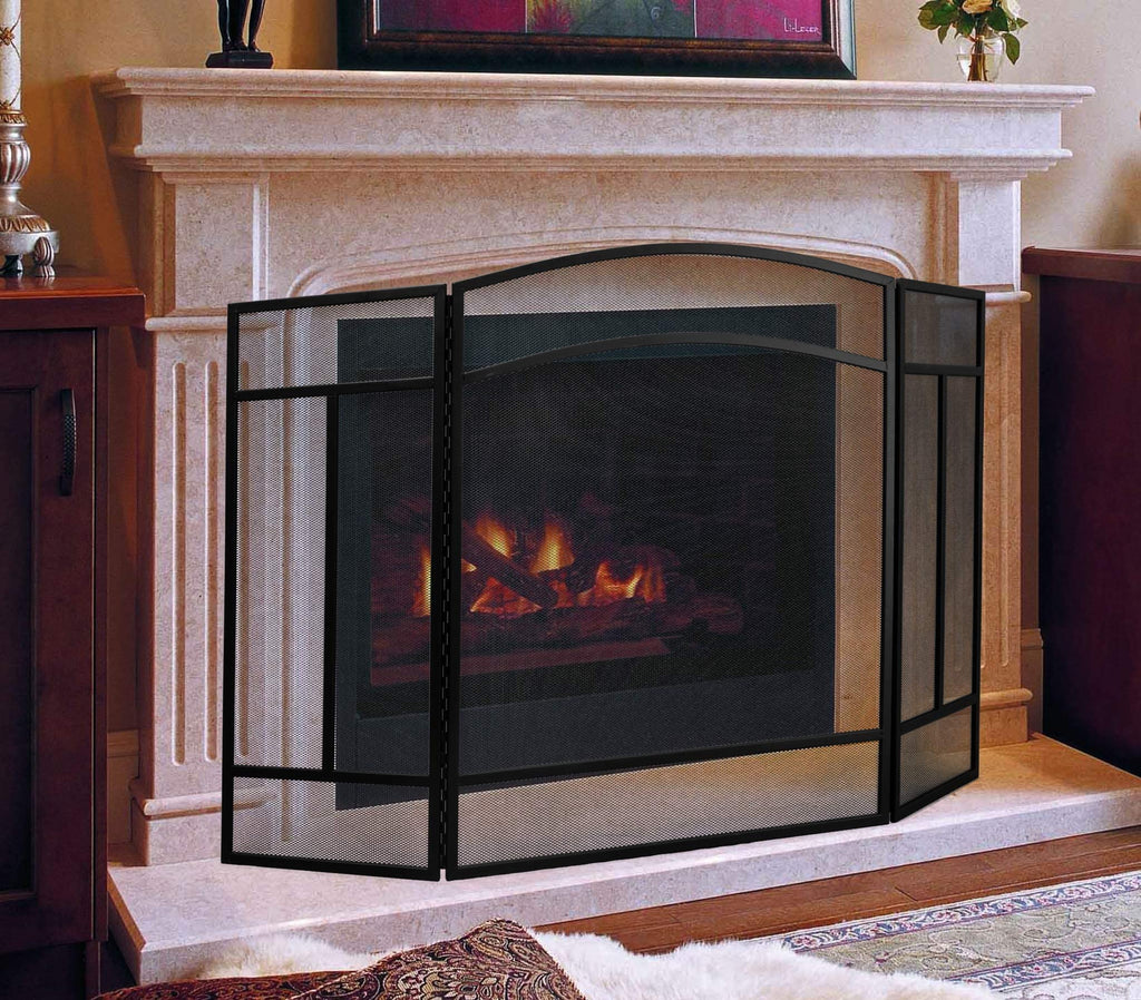 Black 3 Panel Wrought Iron Fireplace Screen T49739