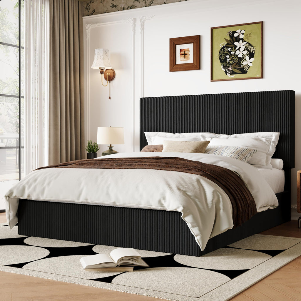 Queen Bed Frame with Adjustable Corduroy Headboard K723234