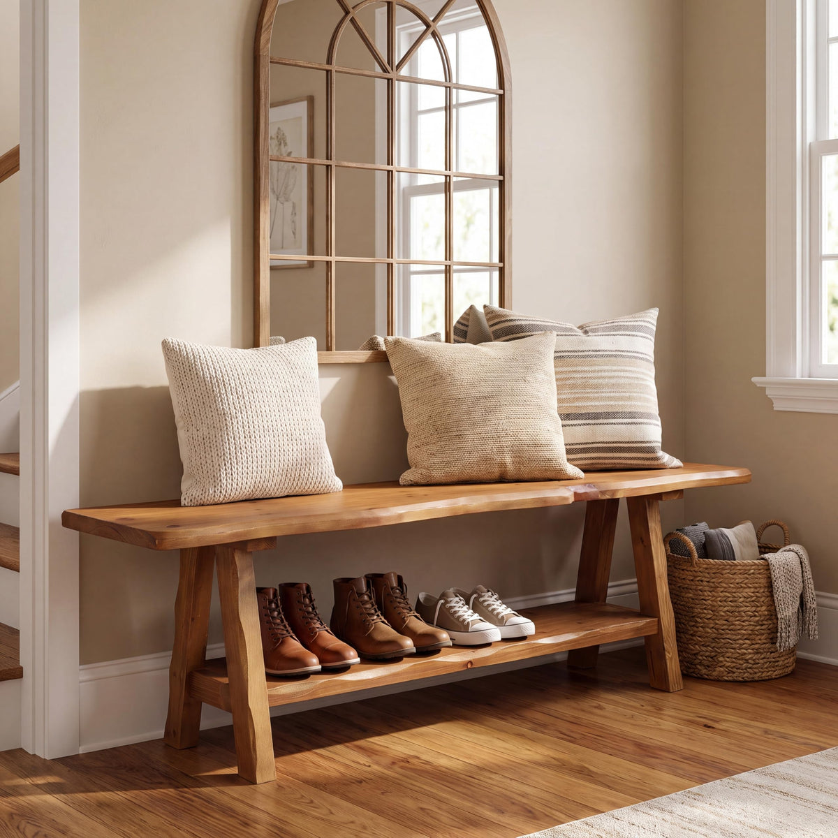 Brown Solid Wood Entryway Bench I4200