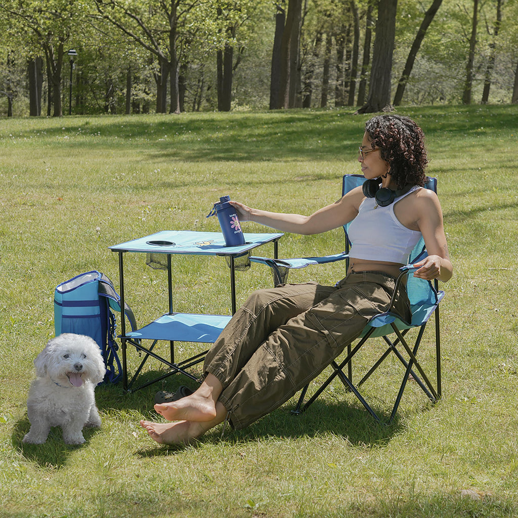 22” Square Compact Outdoor Folding Table with Cup Holders and Carry Bag R18777