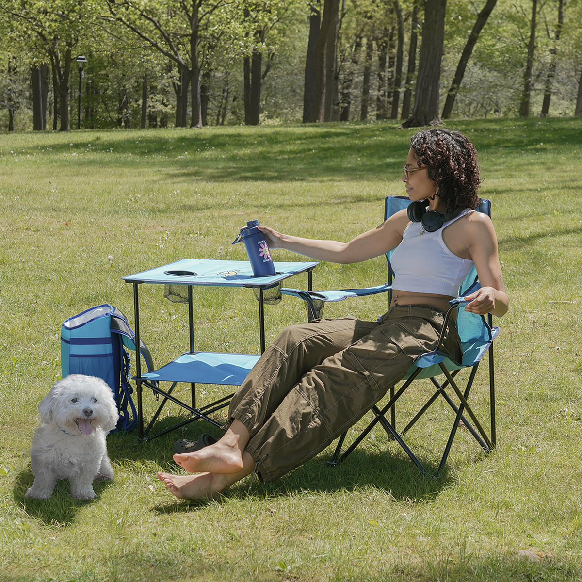 22” Square Compact Outdoor Folding Table with Cup Holders and Carry Bag R18777