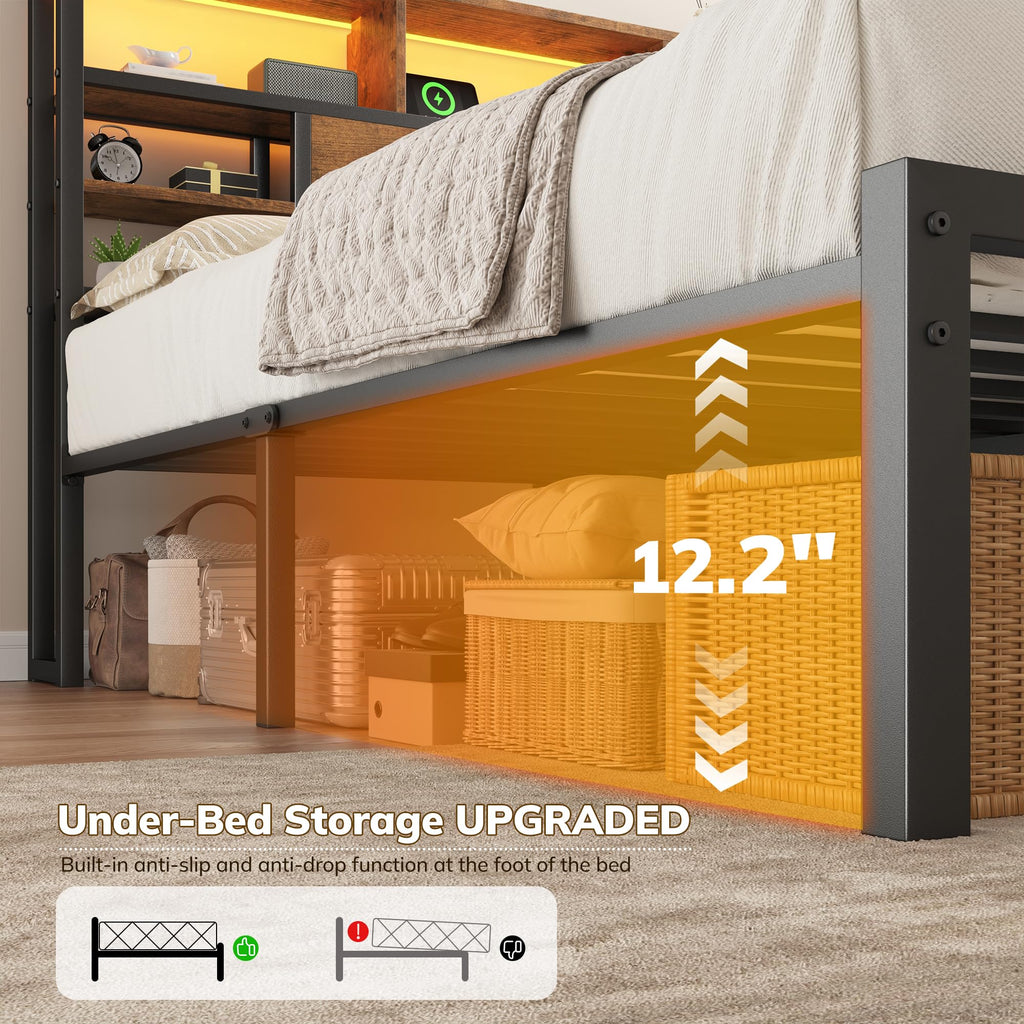 King Bed Frame with Storage Headboard and Charging Station S245527