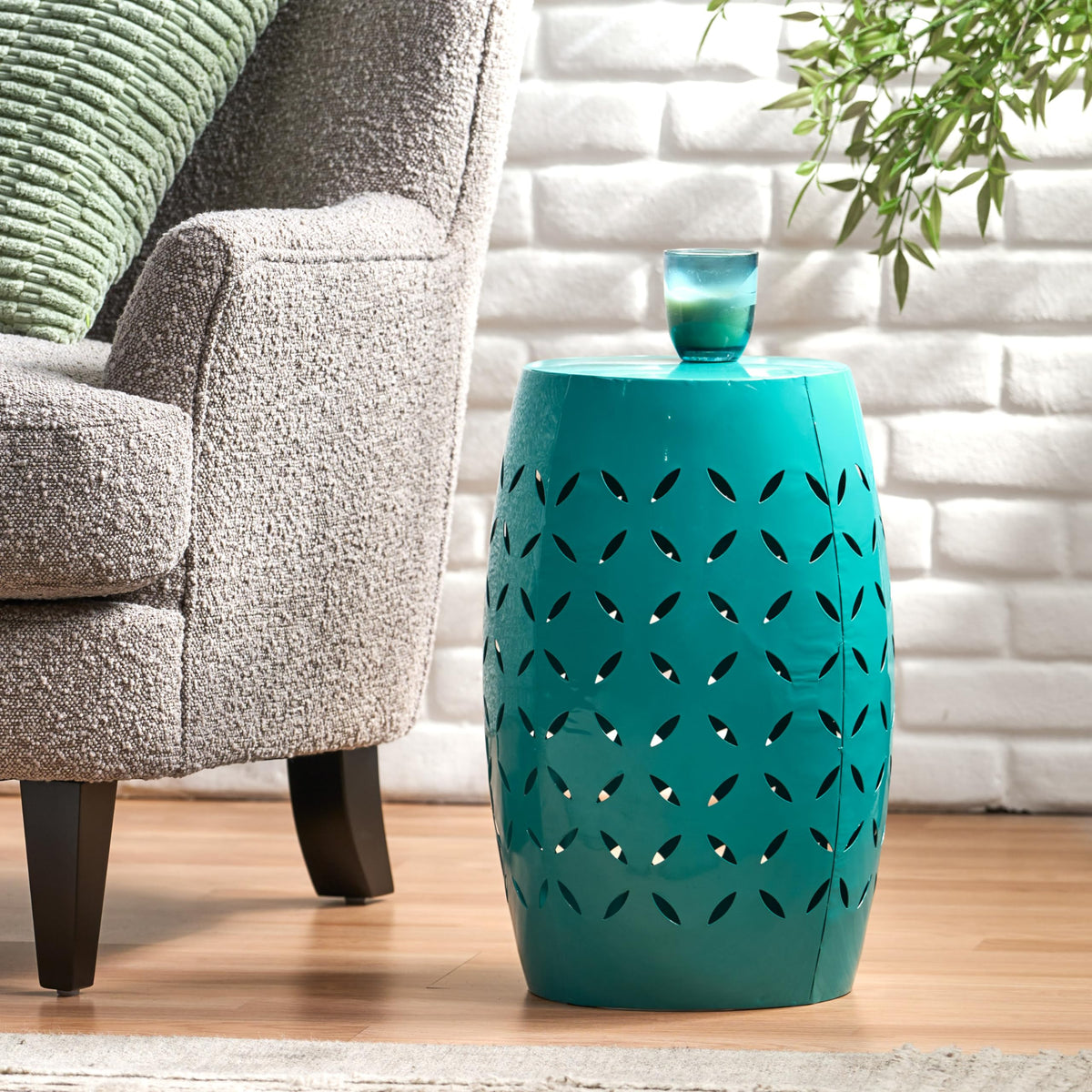 Teal Metal Garden Stool U3897