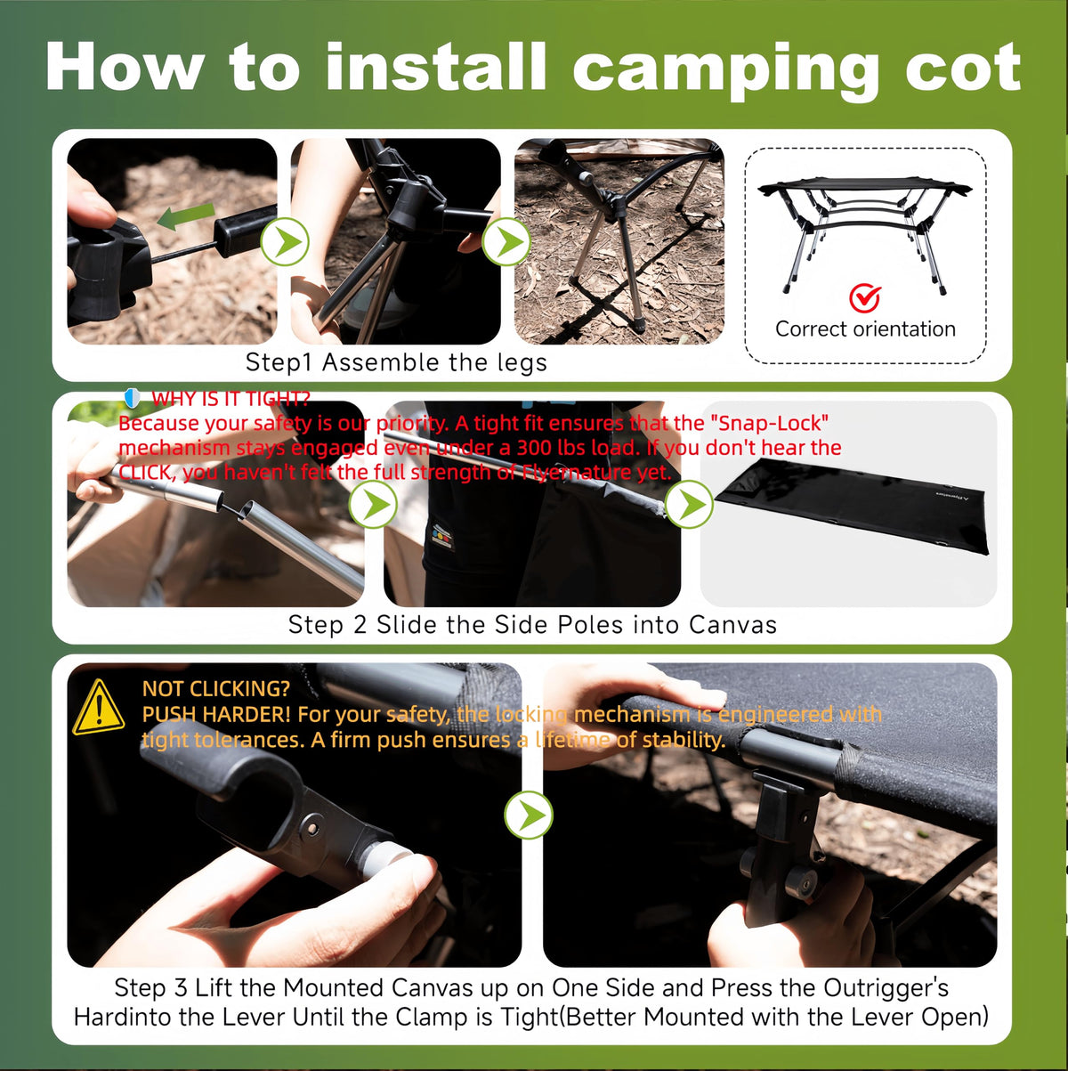 Lightweight Foldable Camping Cot 300 lbs Capacity Y261