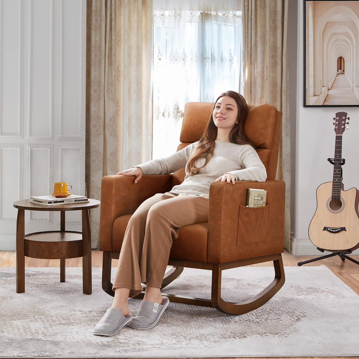 Brown Leather Glider Chair I604