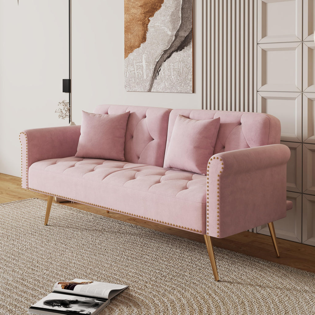 Pink Velvet Futon Sofa Bed Y6829