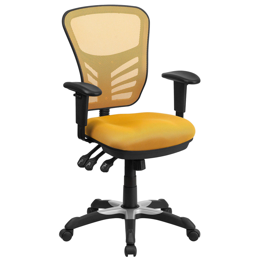 Yellow-Orange Mesh Ergonomic Office Chair with Adjustable Arms V281488