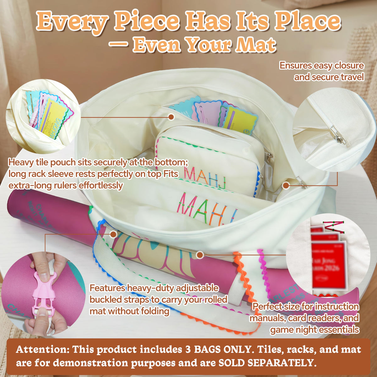 3 Pcs Canvas Mahjong Bag Set L319912